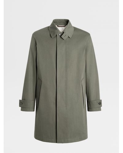 Zegna Pure Cotton Satin Trench Coat - Green