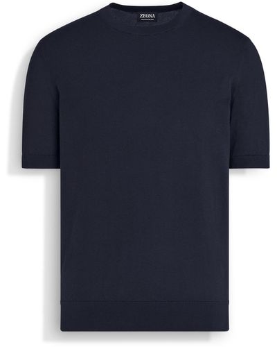 Zegna T-Shirt Aus Premium Cotton Mit Rundhalsausschnitt - Blau