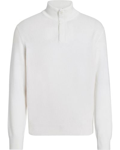 Zegna Oasi Cashmere Zip Mock Neck Sweater - White