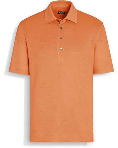 ZEGNA Bright Linen Polo Shirt - Orange
