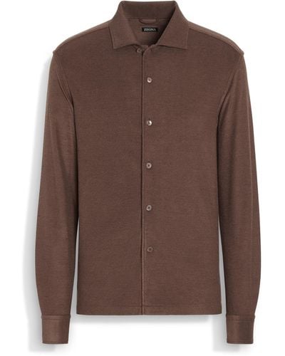 Zegna Cotton And Silk Shirt - Brown
