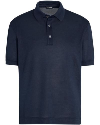 Zegna Dark Silk Polo Shirt - Blue