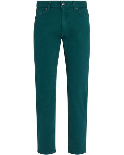 Zegna Dark Stretch Cotton Roccia Trousers - Green