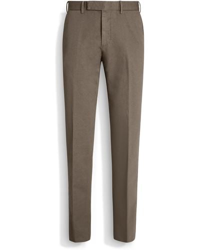 Zegna Dark Taupe Summer Chino Cotton And Linen Trousers - Grey