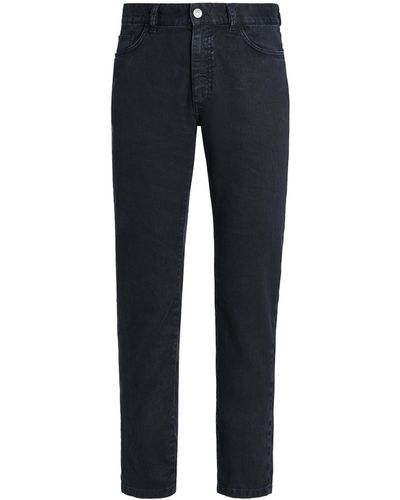 Zegna Stretch Linen And Cotton Jeans - Blue