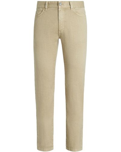 Zegna Stretch Linen And Cotton Jeans - Natural