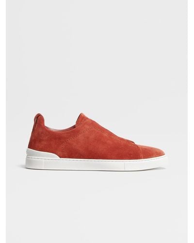 Zegna Suede Triple Stitchtm Low Top Trainers - Red