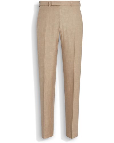 Zegna Light And Crossover Wool Blend Trousers - Natural