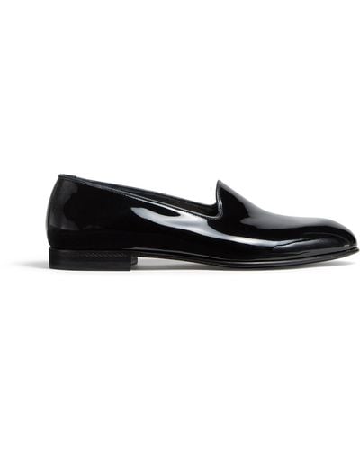 Zegna Leather Gala Slip-On Shoes - Black