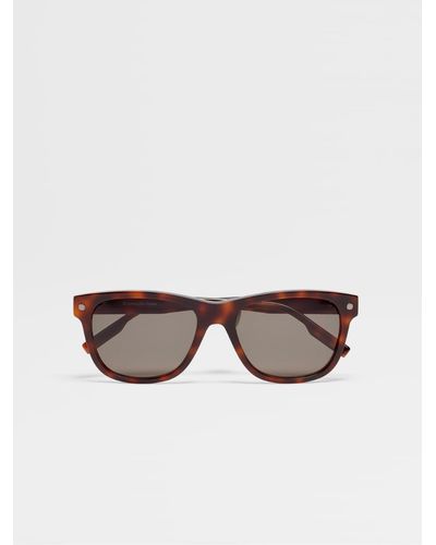 Zegna Vintage Logo Acetate Sunglasses - Brown