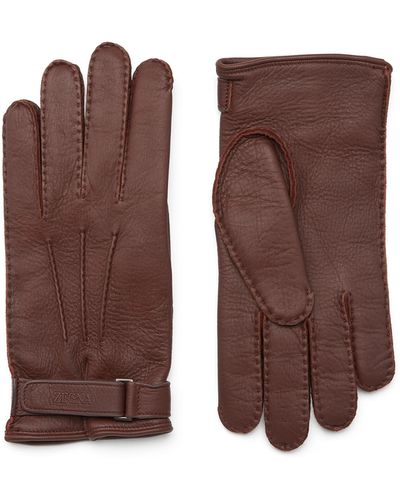 Zegna Dark Foliage Deerskin Gloves - Brown