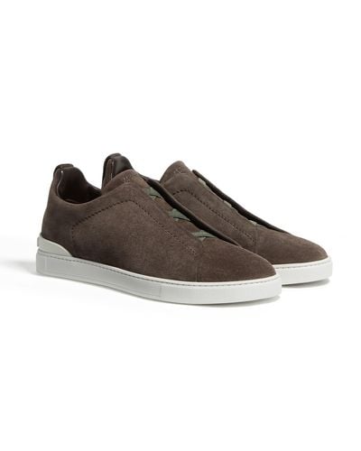 ZEGNA Suede Triple Stitch Sneakers - Brown