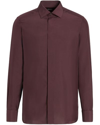 Zegna Dark Burgundy Silk Evening Shirt - Purple
