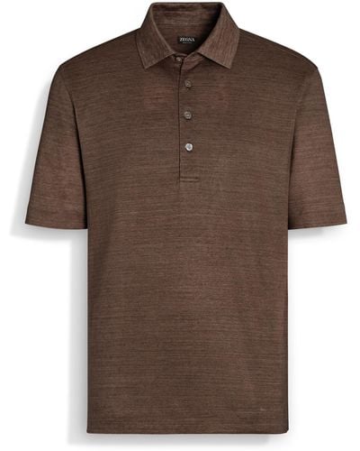 Zegna Tobacco Linen Polo Shirt - Brown
