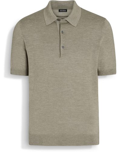 Zegna Mélange Silk Cashmere And Linen Polo Shirt - Gray