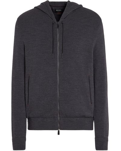 Zegna Dark 12Milmil12 Wool Full Zip Hoodie - Blue