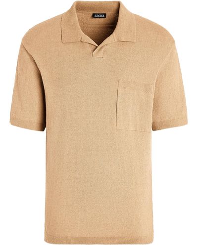 Zegna Peach Colour Cotton Blend Polo Shirt - Natural