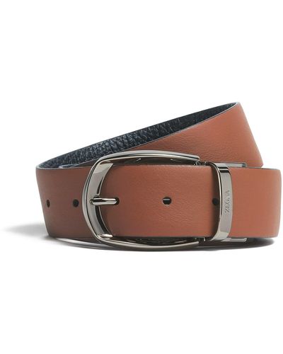 Zegna Foliage And Leather Reversible Belt - Brown