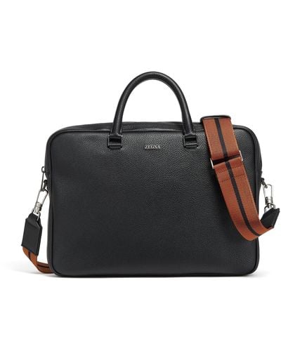 Zegna Leather Edgy Business Bag - Black