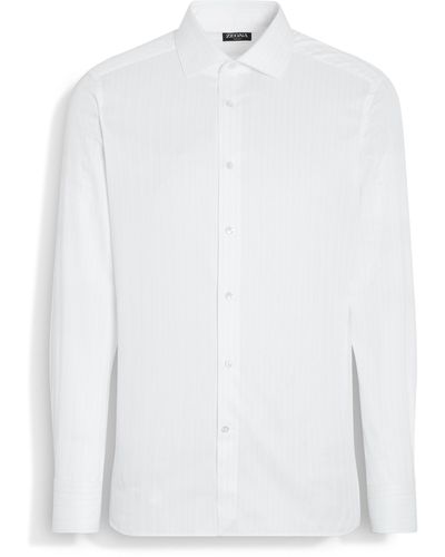 ZEGNA Gestreiftes Hemd Aus Strukturierter Trecapi-Baumwolle - Weiß