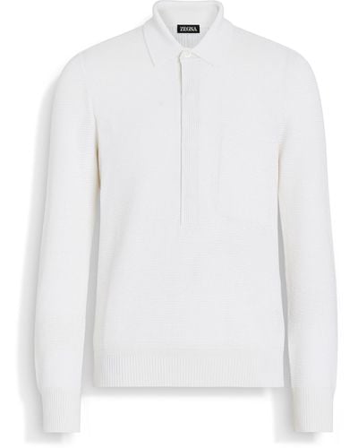 Zegna Mélange Cotton And Silk Polo Shirt - White