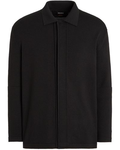 Zegna Wool Polo Shirt - Black