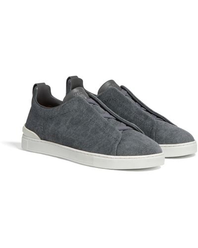 ZEGNA Dark Taupe Canvas Triple Stitch Sneakers - Multicolor