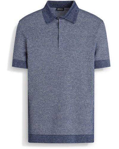 Zegna Utility Cotton Linen And Silk Polo Shirt - Blue