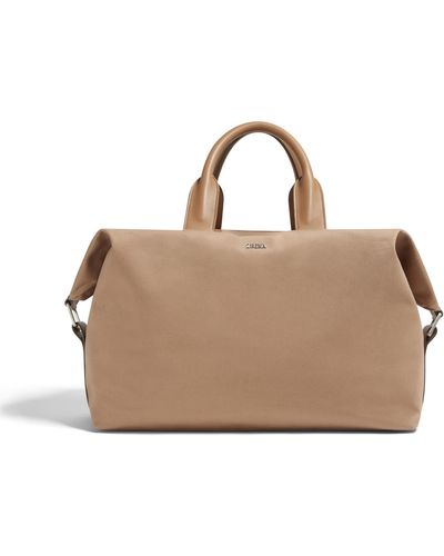 Zegna Dark Cotton And Leather Holdall Raglan - Natural