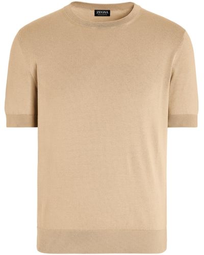 Zegna Peach Colour Premium Cotton T-Shirt - Natural