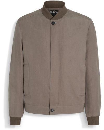 ZEGNA Silk And Linen Bomber - Brown