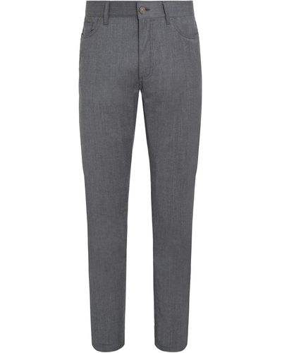 Zegna Stone-Washed Wool Roccia Trousers - Grey