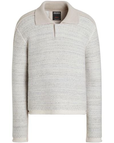 Zegna Light And Ivory Wool Polo Jumper - White