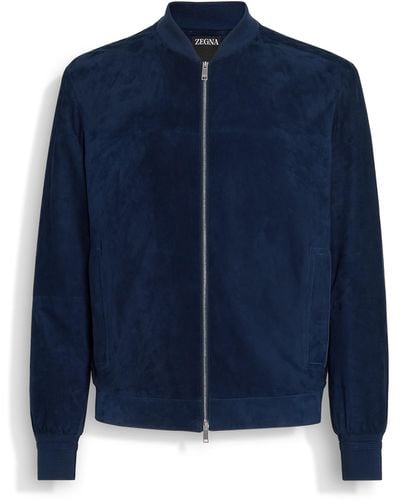 ZEGNA Suede Bomber - Blue