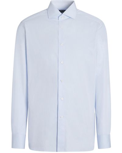 Zegna Light Centoventimila Cotton Micro-Striped Shirt - Blue