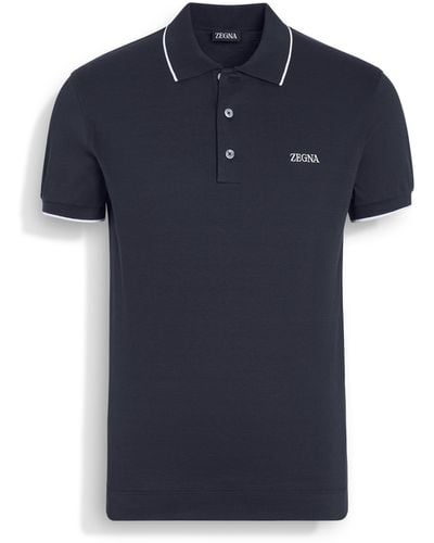 Zegna Poloshirt Aus Stretch-Baumwolle - Blau