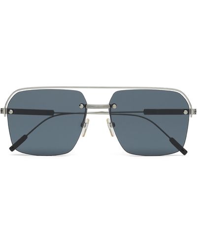 Zegna Shiny Gunmetal Metal Sunglasses - Blue