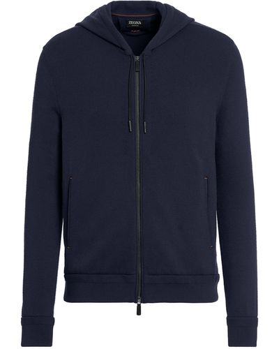 Zegna Felpa Con Cappuccio E Zip - Blu