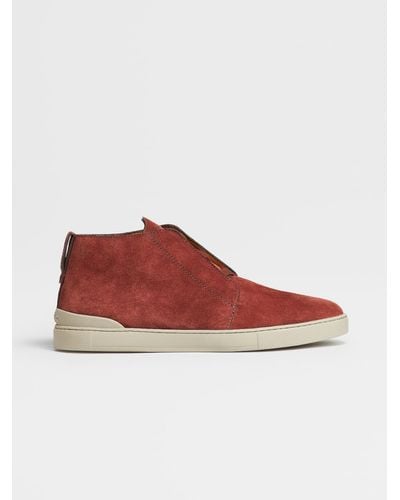 Zegna Suede Triple Stitchtm Mid Top Trainers - Red