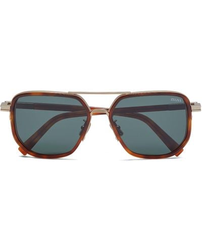 Zegna Brass Acetate And Metal Sunglasses - Multicolour