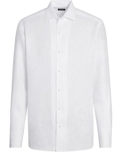 Zegna Pure Linen Long-Sleeve Shirt - White