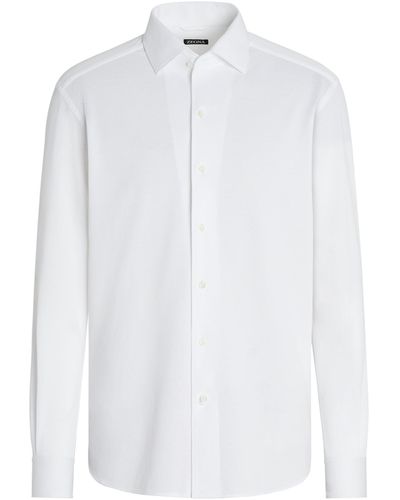 Zegna Pure Cotton Jersey Long-Sleeve Shirt - White