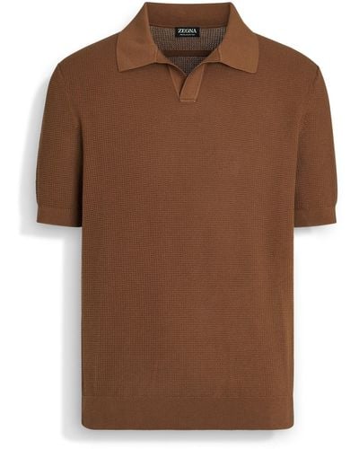 Zegna Dark Foliage Premium Cotton Polo Shirt - Brown