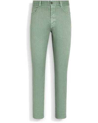 Zegna Sage Stretch Linen And Cotton Roccia Jeans - Green
