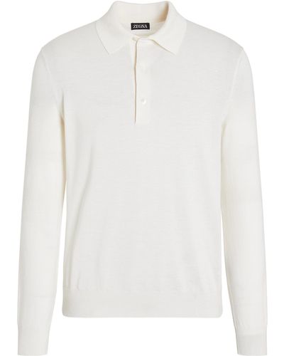 ZEGNA Silk Cashmere And Linen Polo Shirt - White