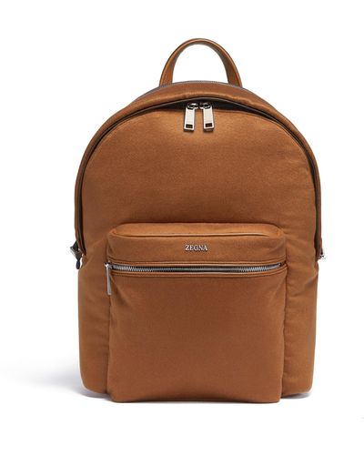 Zegna Foliage Cashmere Hoodie Backpack - Brown
