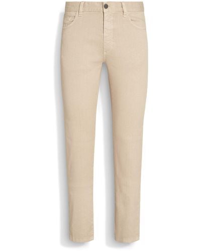 ZEGNA Light Stretch Linen And Cotton Roccia Jeans - Natural