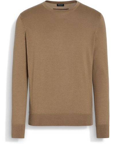 Zegna Dark Mélange Cashseta Crewneck - Natural