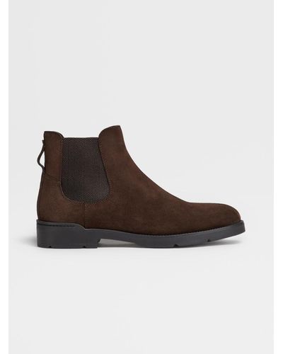 Zegna Suede Cortina Chelsea Boots - Brown