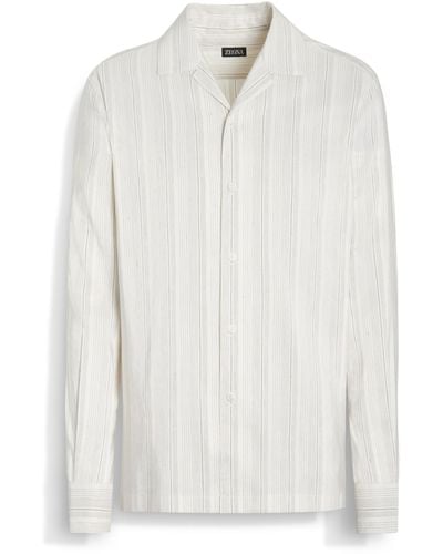 ZEGNA Cotton Linen And Silk Crossover Blend Shirt - White